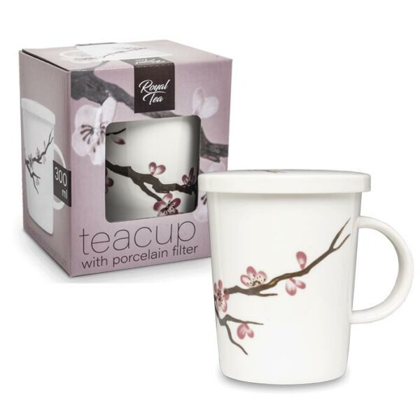 Tasse à thé avec filtre et couvercle en porcelaine motif Sakura