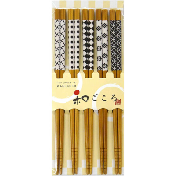 Set de 5 paires de baguettes japonaises noires & blanches